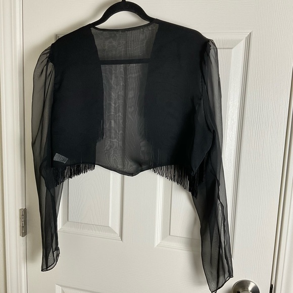 Vintage woman’s Sheer Black Fringe cardigan size X-Large - Picture 8 of 9